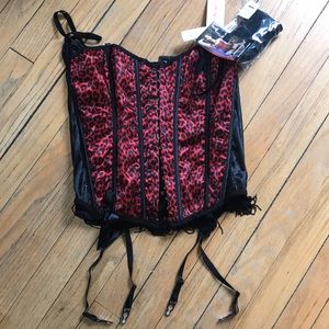 NWT Black & red leopard corset & panty set